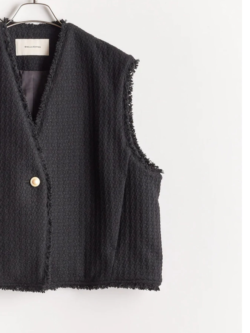 STELLA CIFFON　ワッフルツイードフリンジコクーンショートジレ
