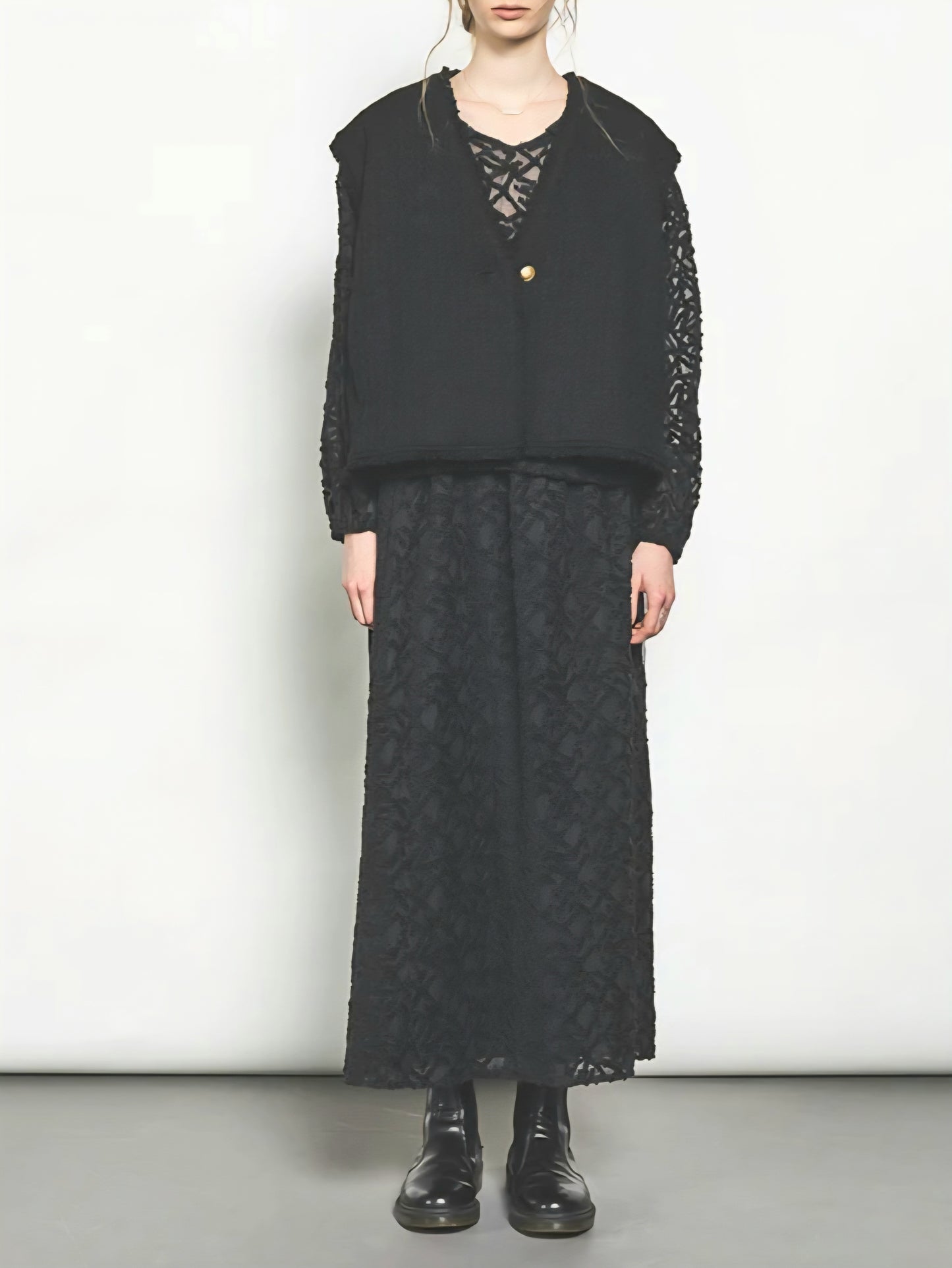 STELLA CIFFON　ワッフルツイードフリンジコクーンショートジレ