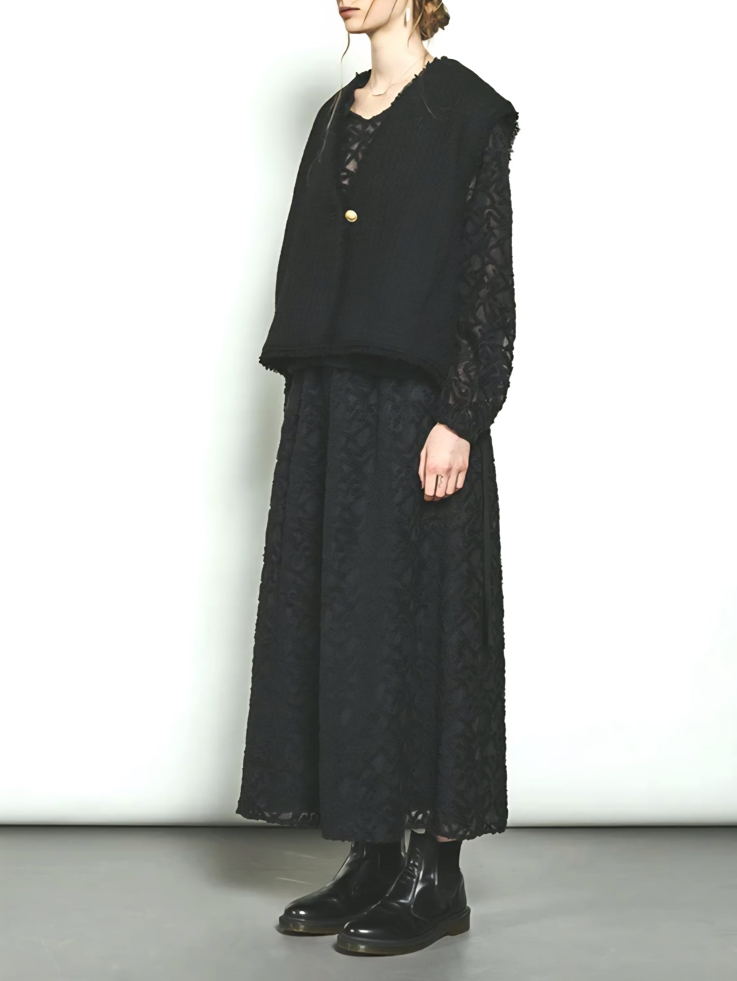 STELLA CIFFON　ワッフルツイードフリンジコクーンショートジレ