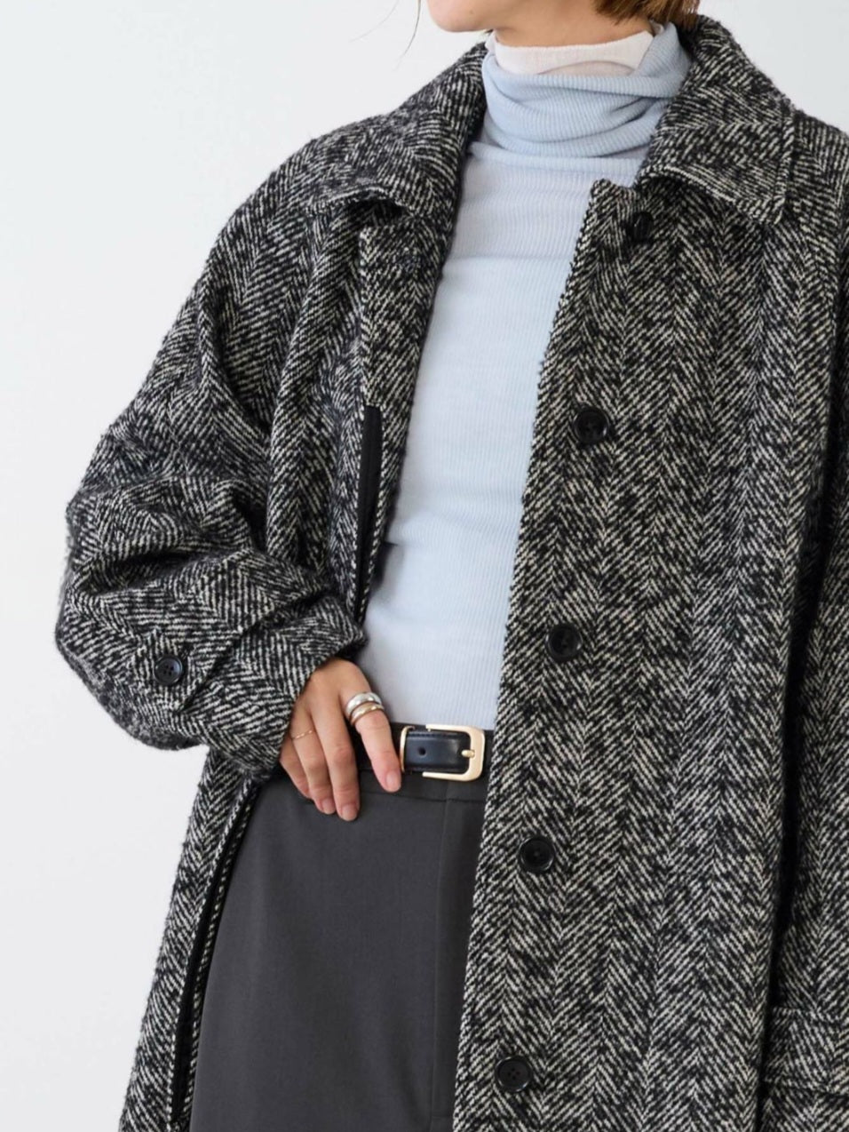 MICA&DEAL 　ステンカラーヘリンボーンウールコート
