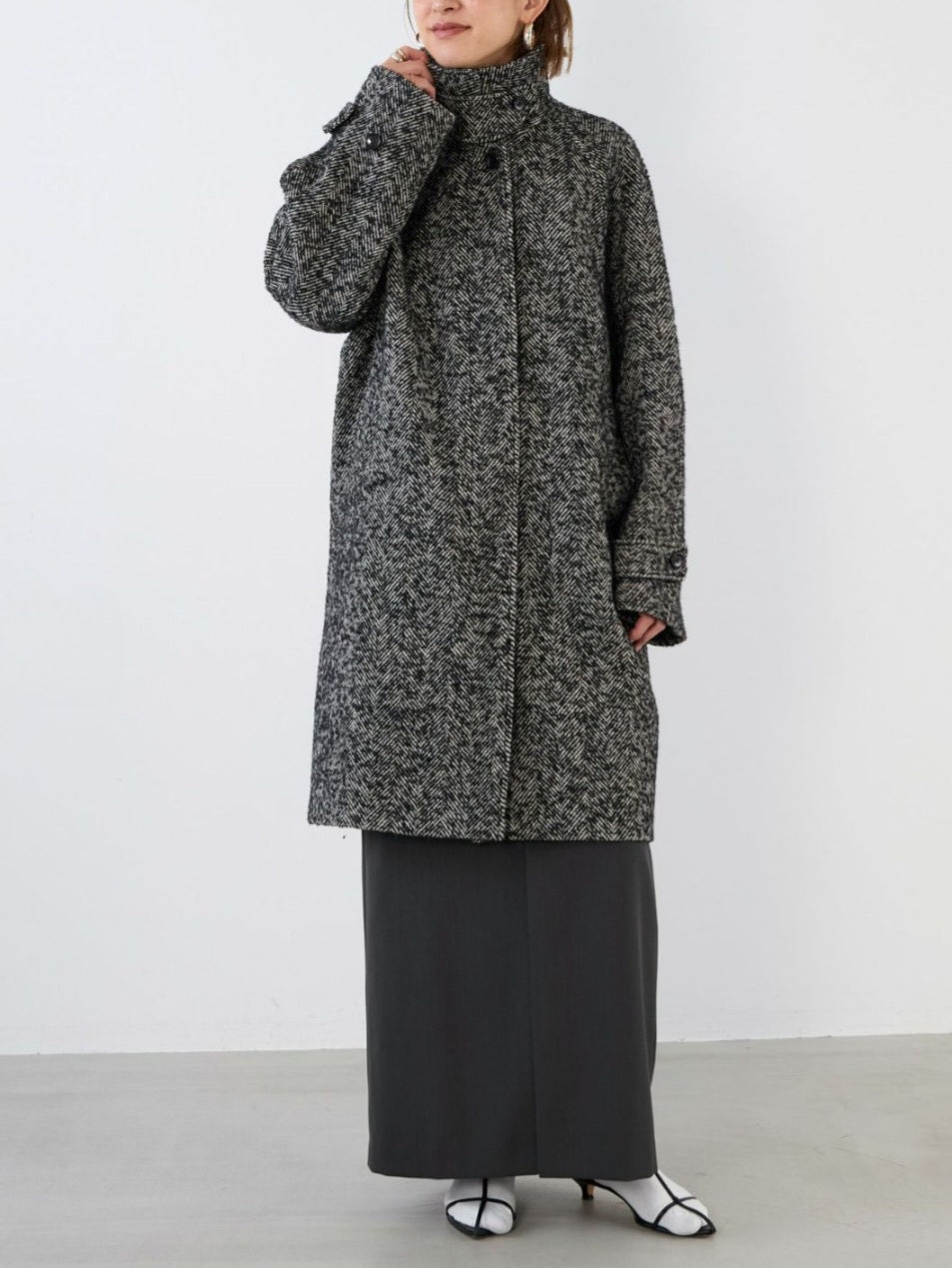 MICA&DEAL 　ステンカラーヘリンボーンウールコート