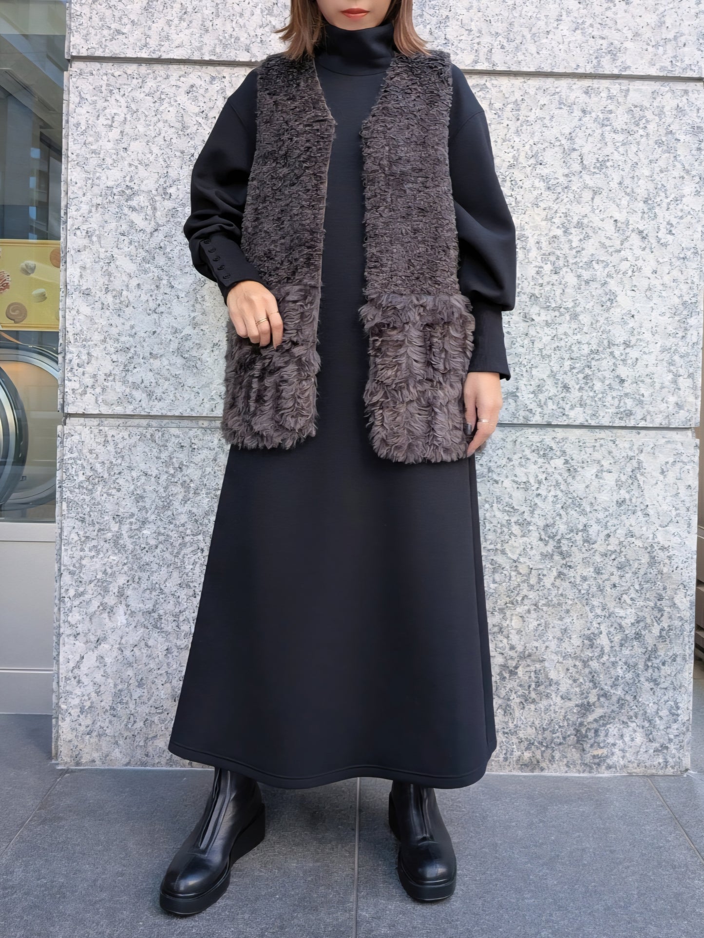 cafune;　ハイネックポンチフレアワンピース