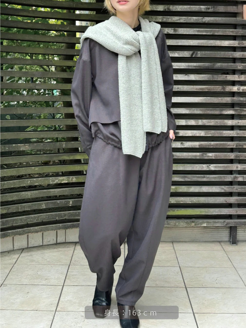 trois　畦編みフーディマフラー