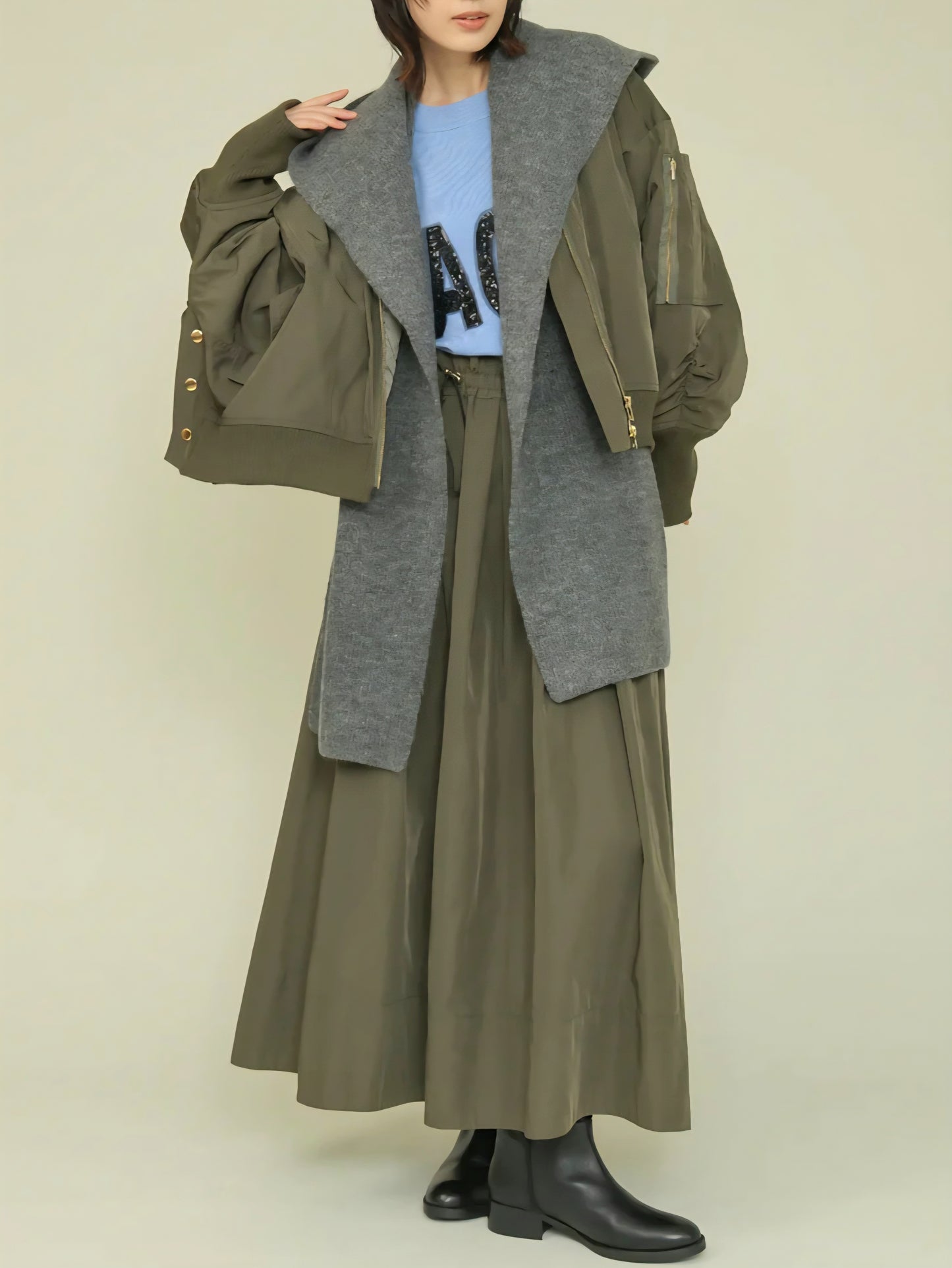 trois　畦編みフーディマフラー