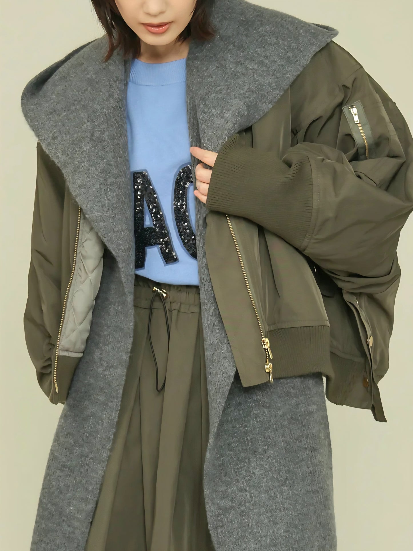 trois　畦編みフーディマフラー