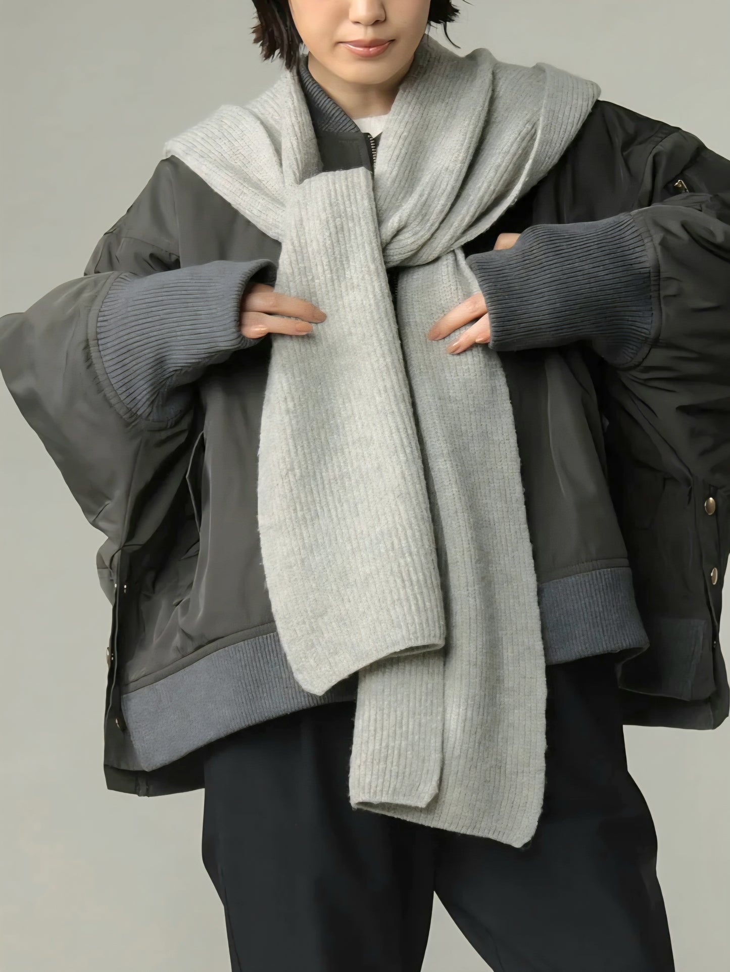 trois　畦編みフーディマフラー