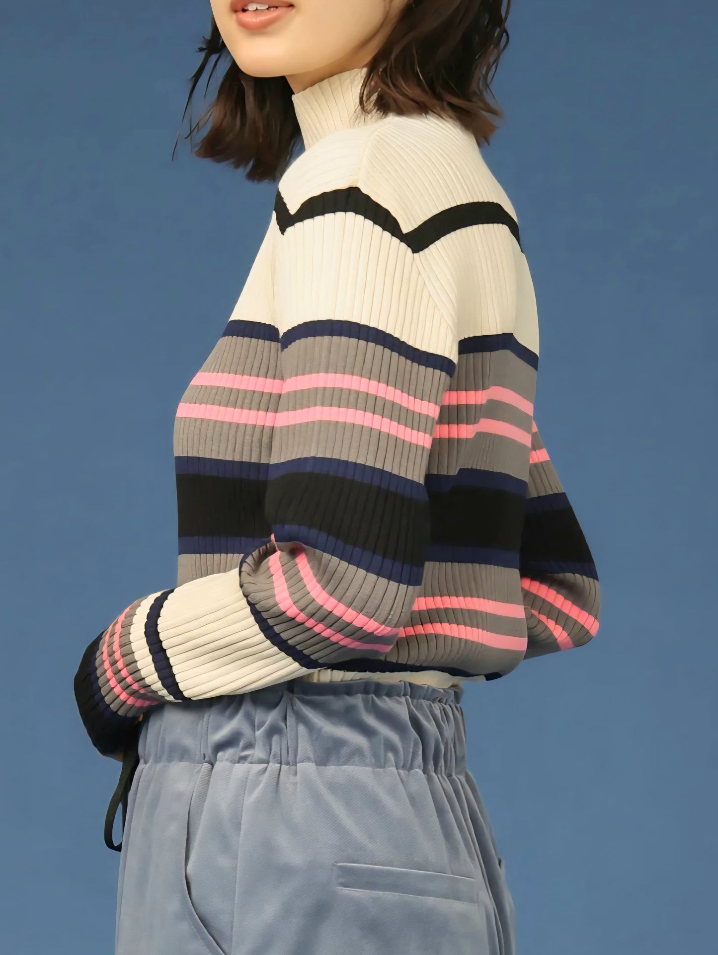 trois　ソフトテレコリブハイネックニット