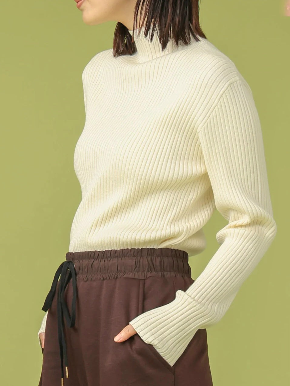 trois　ソフトテレコリブハイネックニット