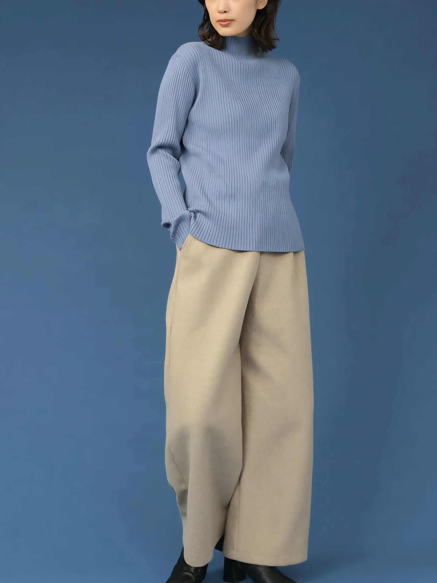 trois　ソフトテレコリブハイネックニット