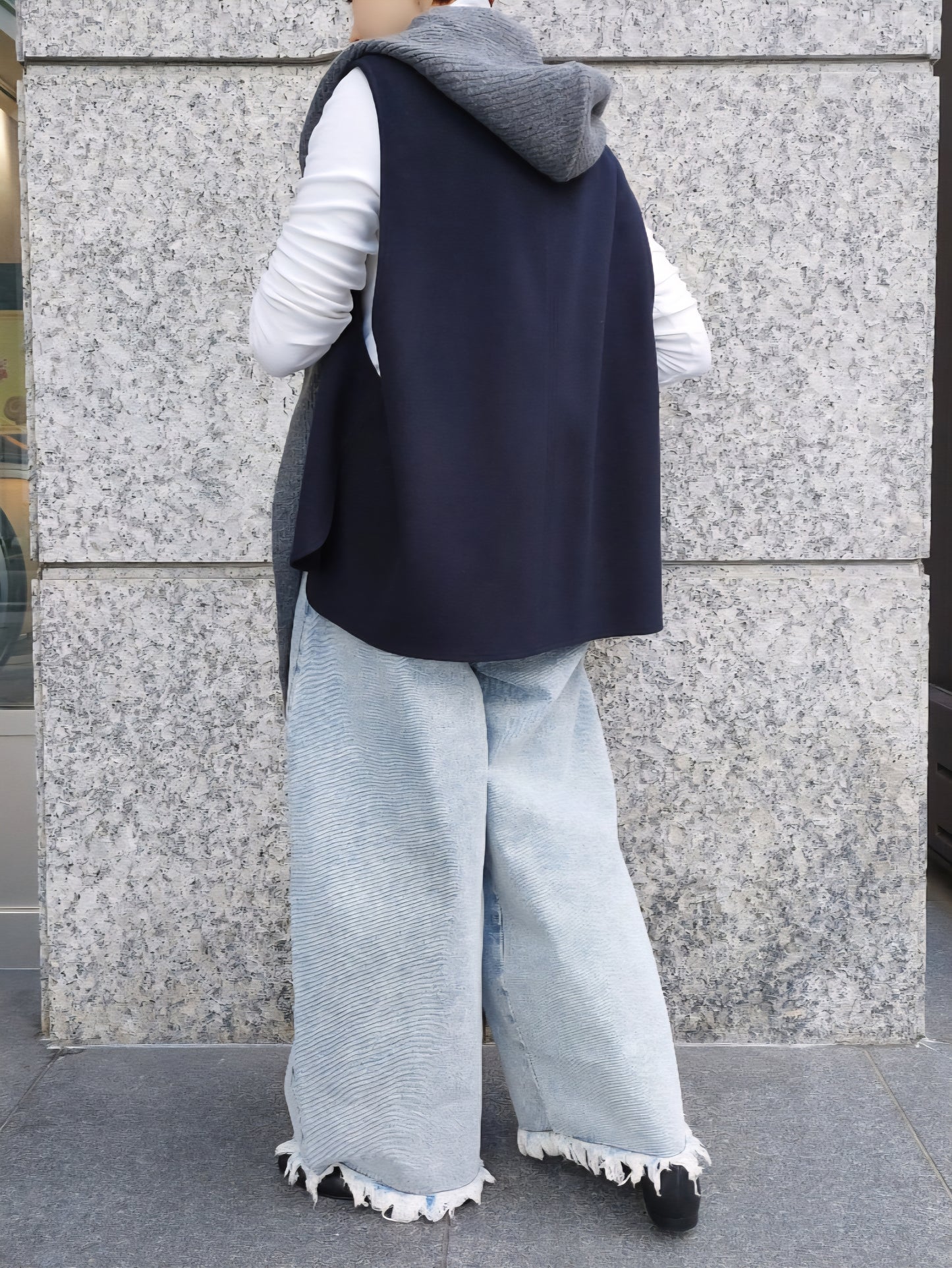 trois　畦編みフーディマフラー