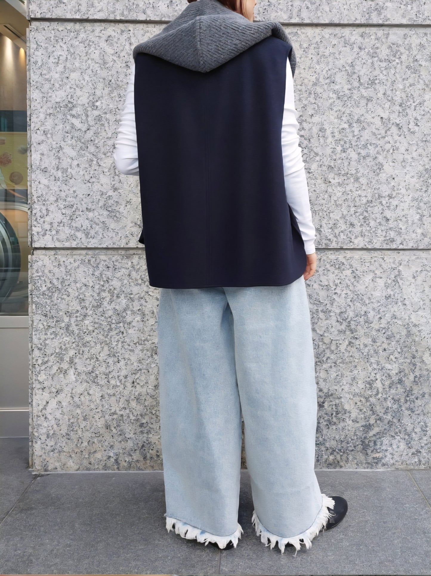 trois　畦編みフーディマフラー