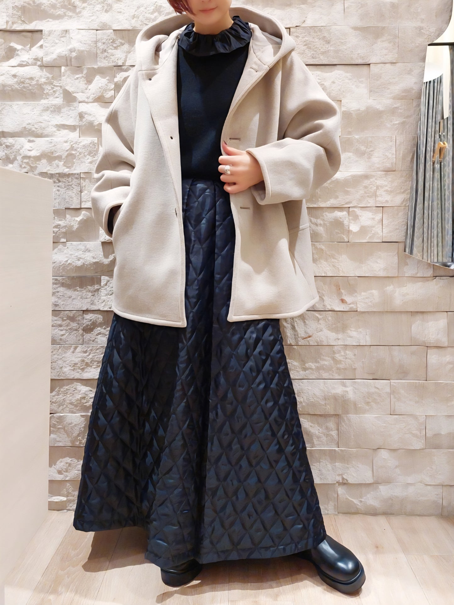 LE MELANGE　ライトウェイトウールメルトンフーディコート