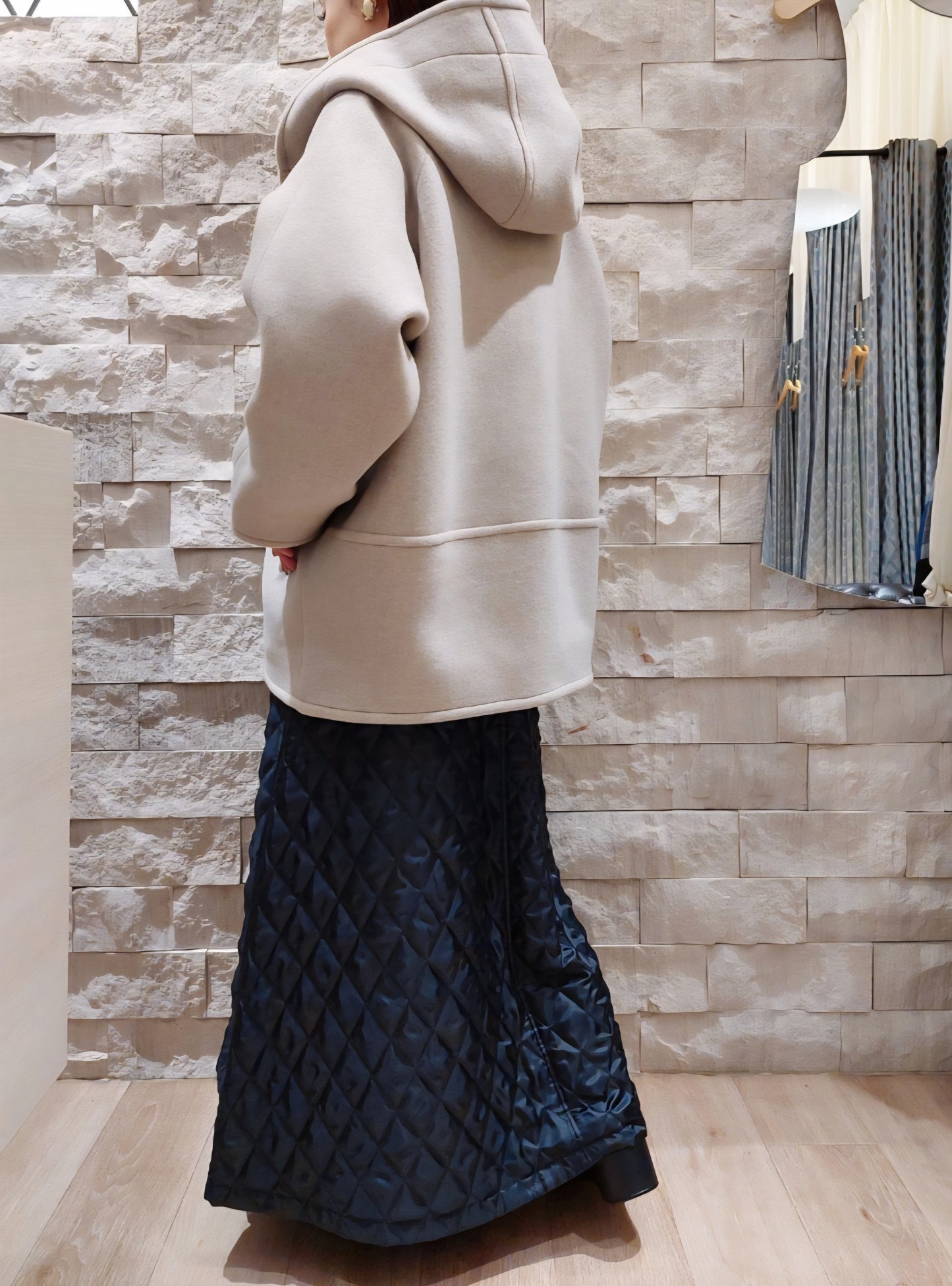 LE MELANGE　ライトウェイトウールメルトンフーディコート