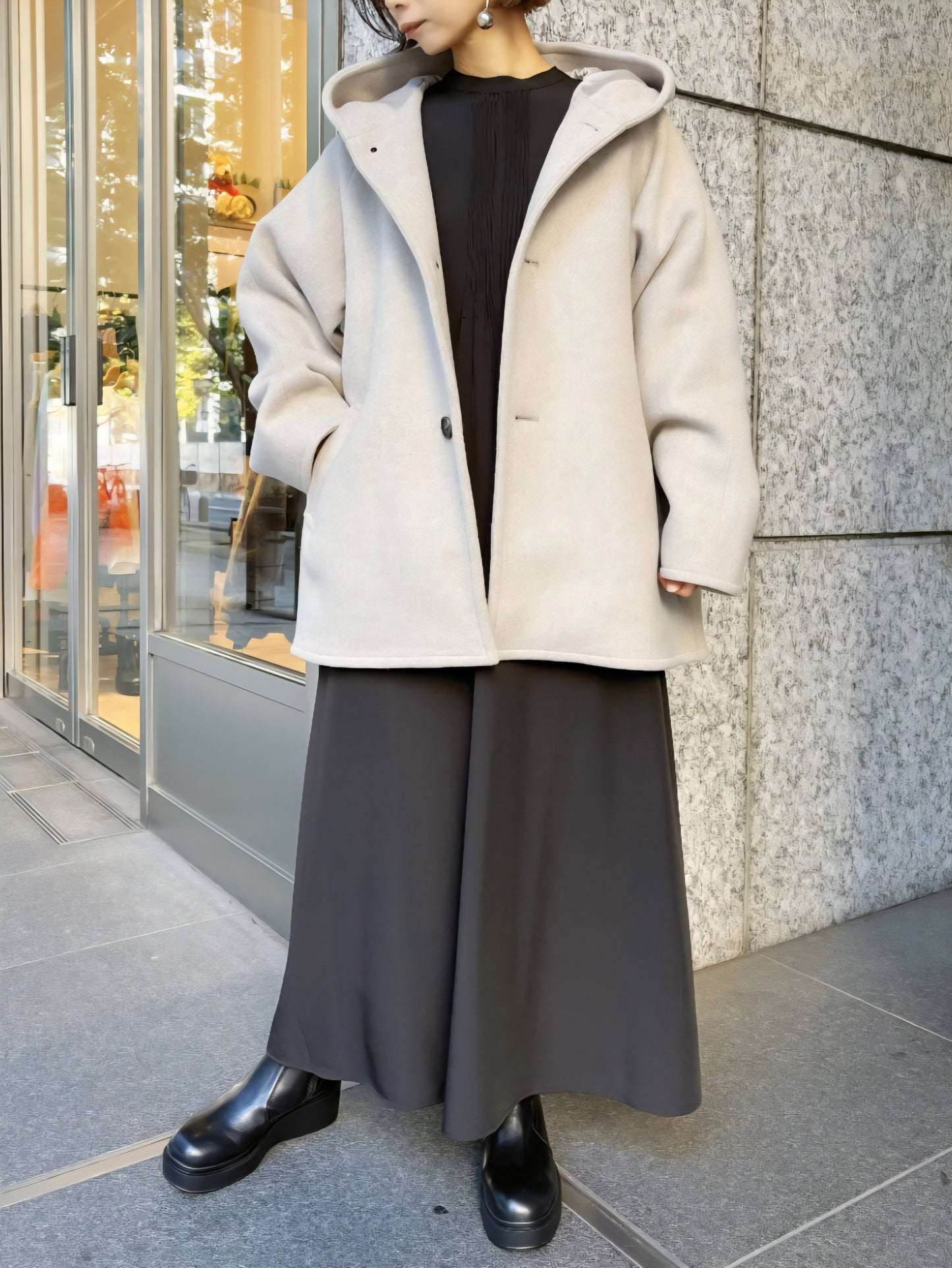 LE MELANGE　ライトウェイトウールメルトンフーディコート