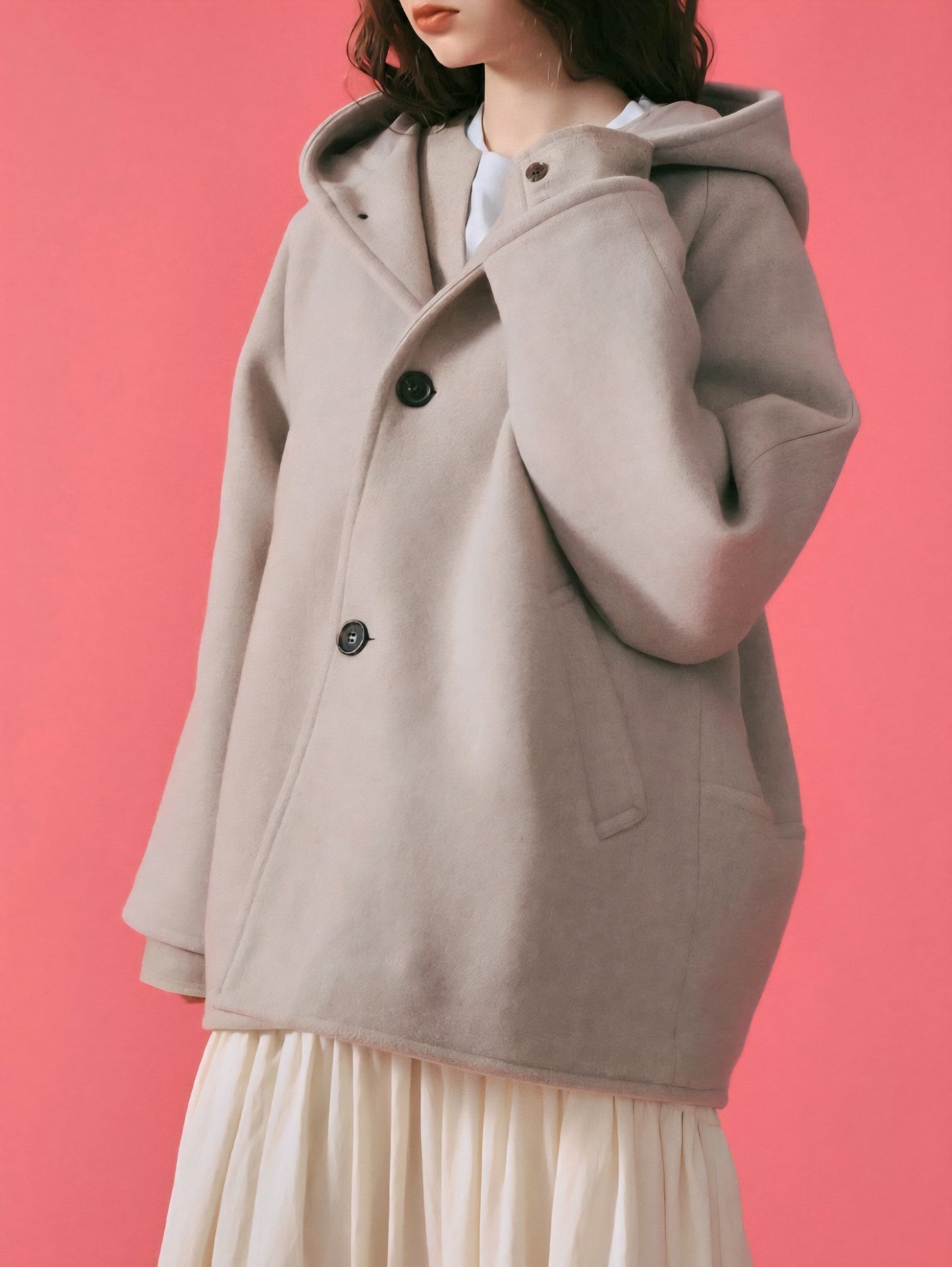 LE MELANGE　ライトウェイトウールメルトンフーディコート