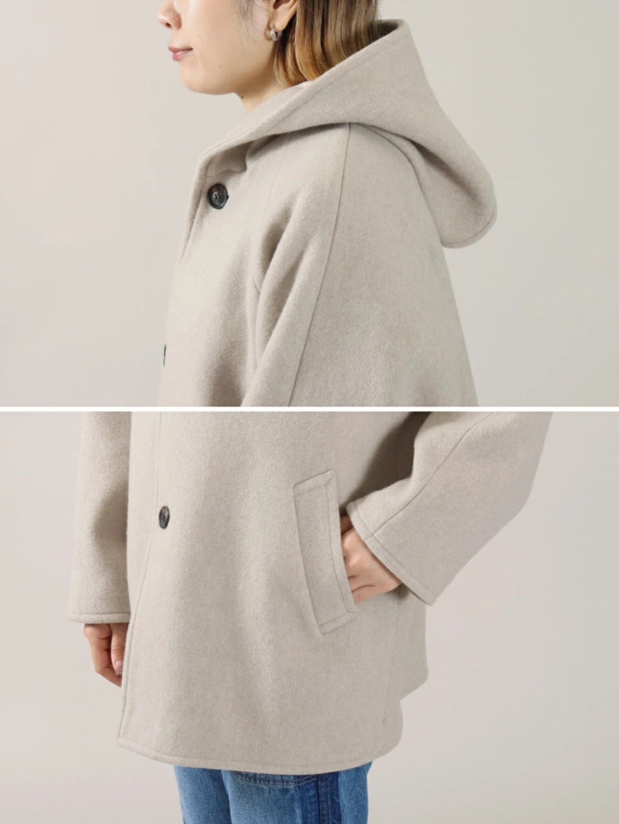 LE MELANGE　ライトウェイトウールメルトンフーディコート