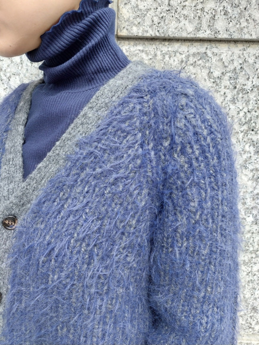 LE MELANGE　バイカラシャギーカーディガン