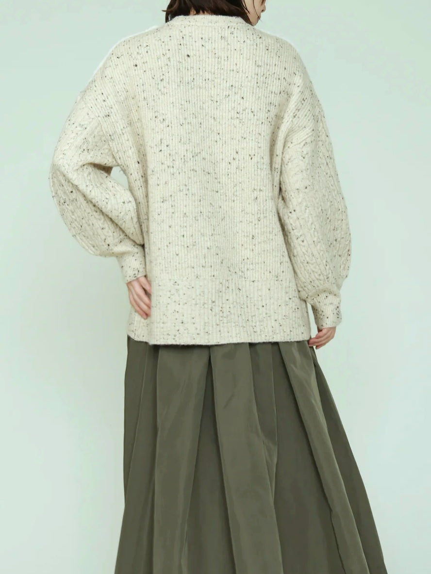 trois　MIXニット×ふわもこボア切替プルオーバー