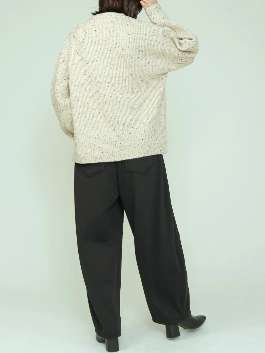 trois　MIXニット×ふわもこボア切替プルオーバー