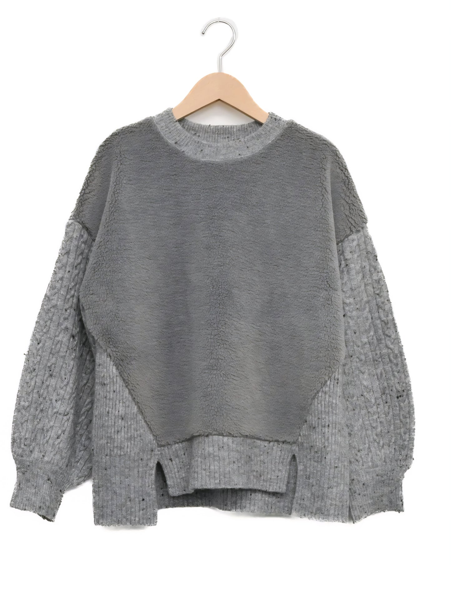 trois　MIXニット×ふわもこボア切替プルオーバー