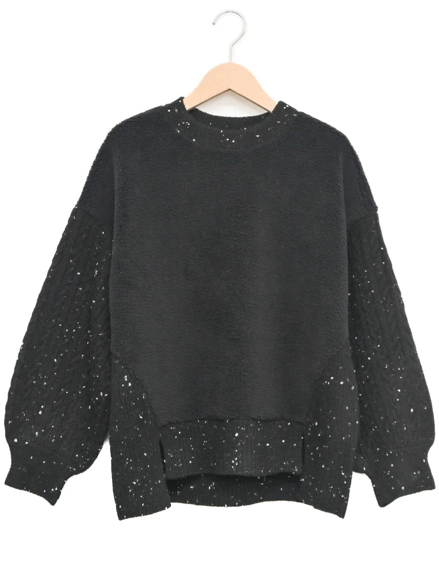 trois　MIXニット×ふわもこボア切替プルオーバー