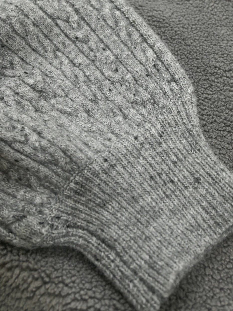 trois　MIXニット×ふわもこボア切替プルオーバー