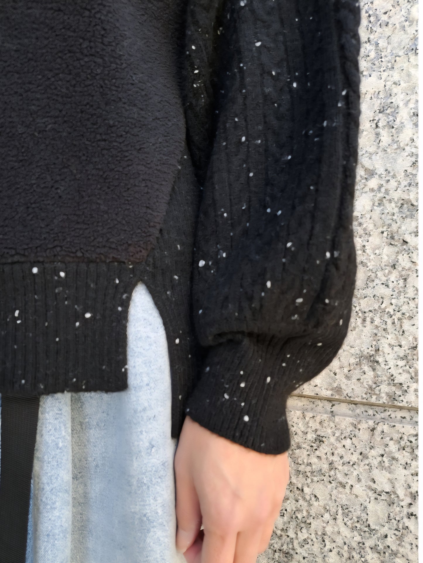 trois　MIXニット×ふわもこボア切替プルオーバー