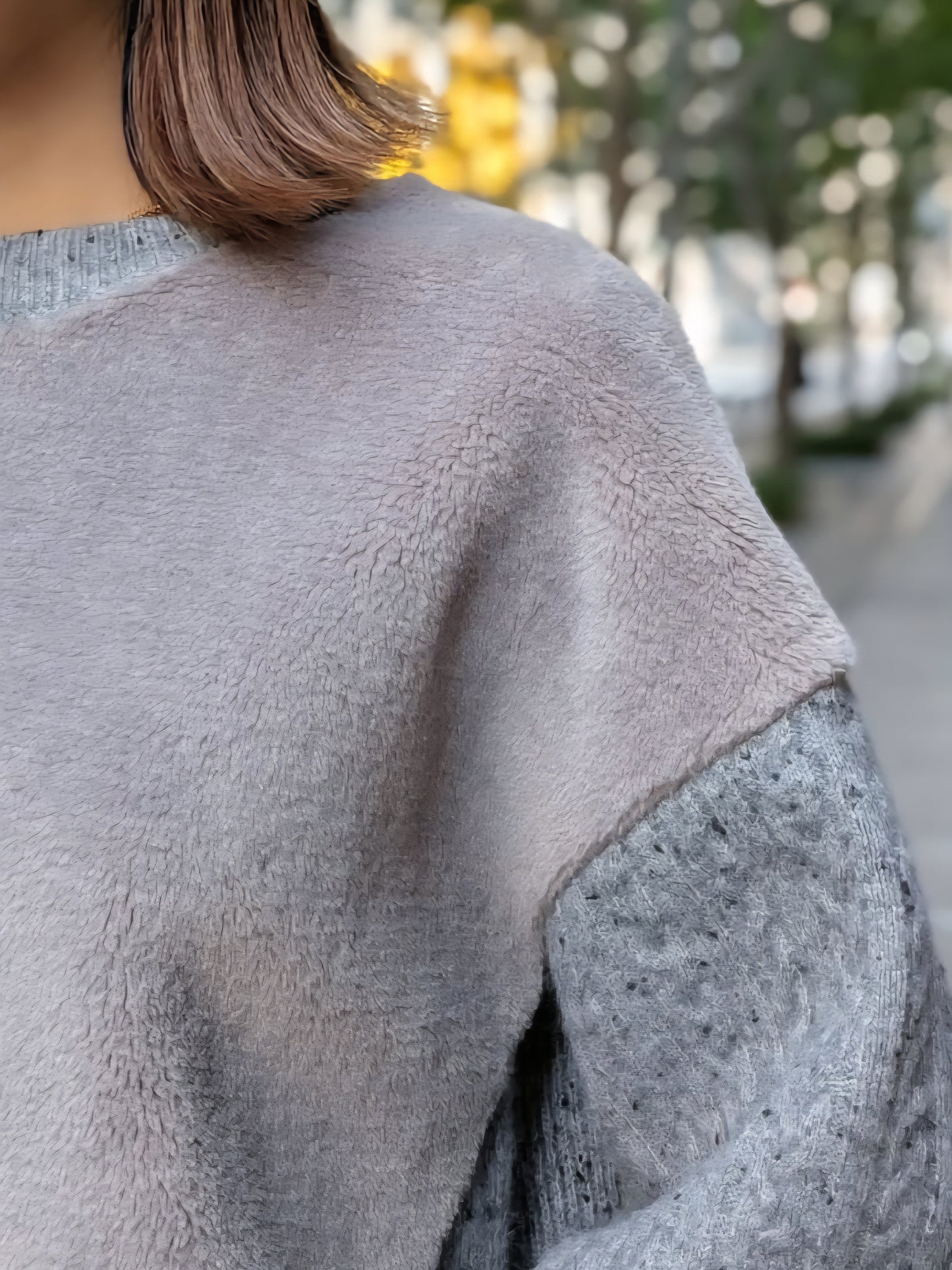 trois　MIXニット×ふわもこボア切替プルオーバー