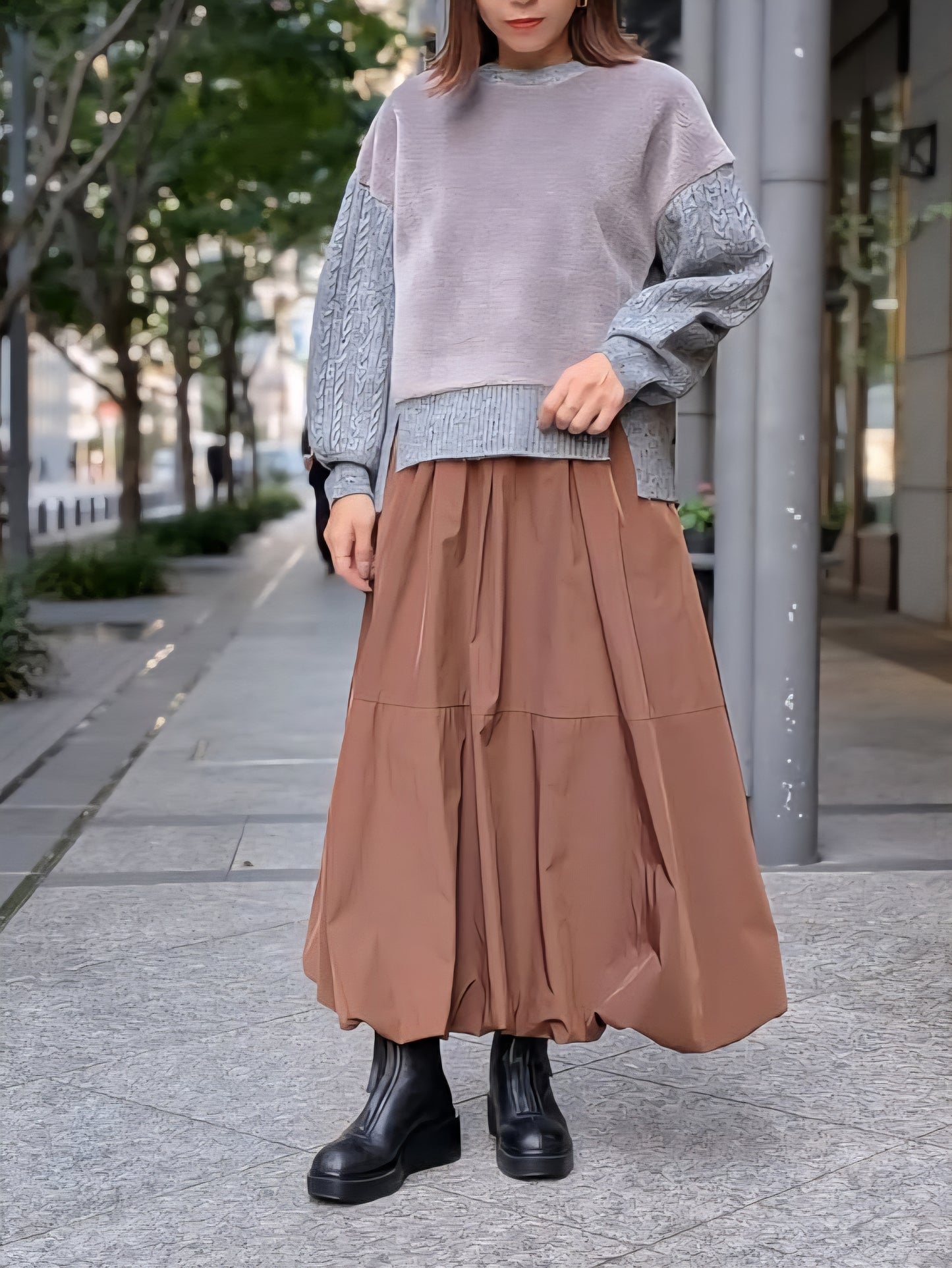 trois　MIXニット×ふわもこボア切替プルオーバー