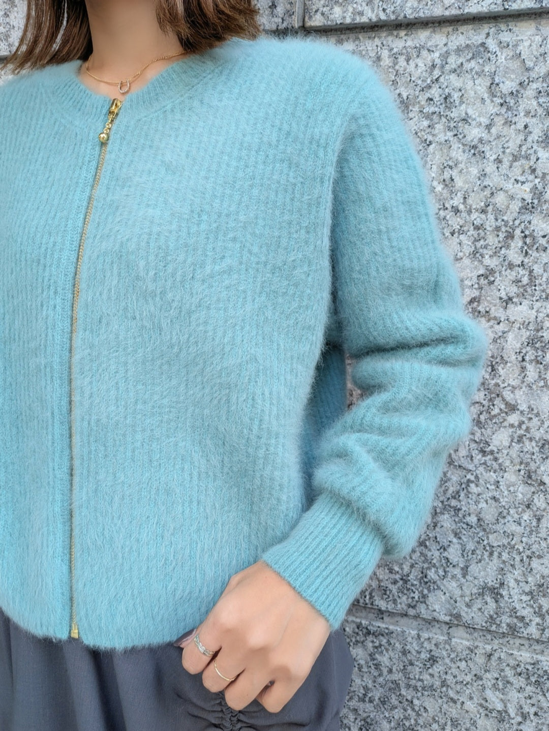 【SALE】LILLY LYNQUE 　フォックスカシミアショートZIPカーディガン