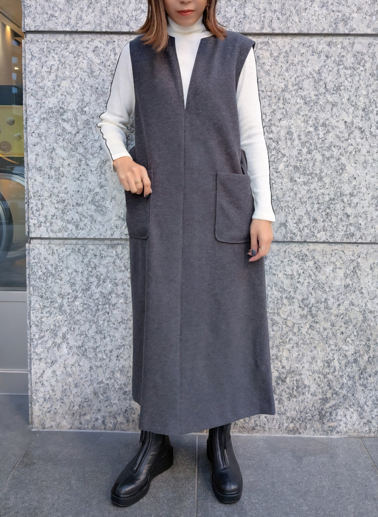 【SALE】BRAHMIN ウールライクVネックジャンパースカート