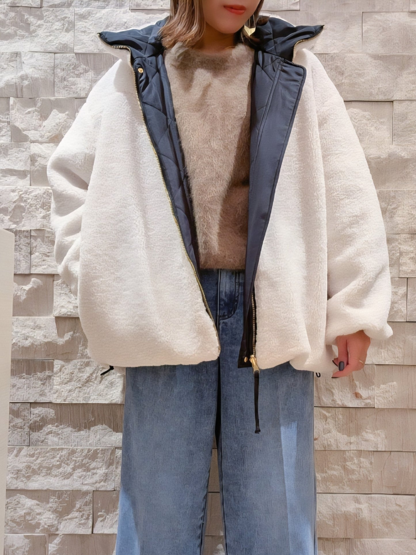 【SALE】PASSIONE ボア×キルティング2WAYスタンドカラーコート