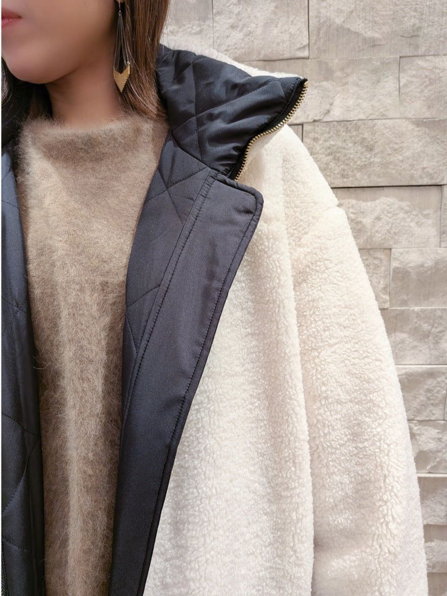 【SALE】PASSIONE ボア×キルティング2WAYスタンドカラーコート