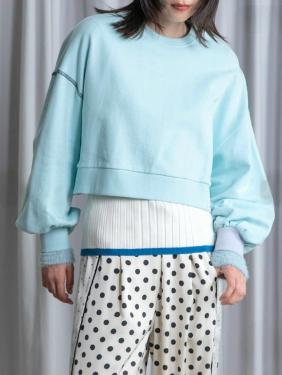 MARECHAL TERRE　バイカラーショートスウェットプルオーバー