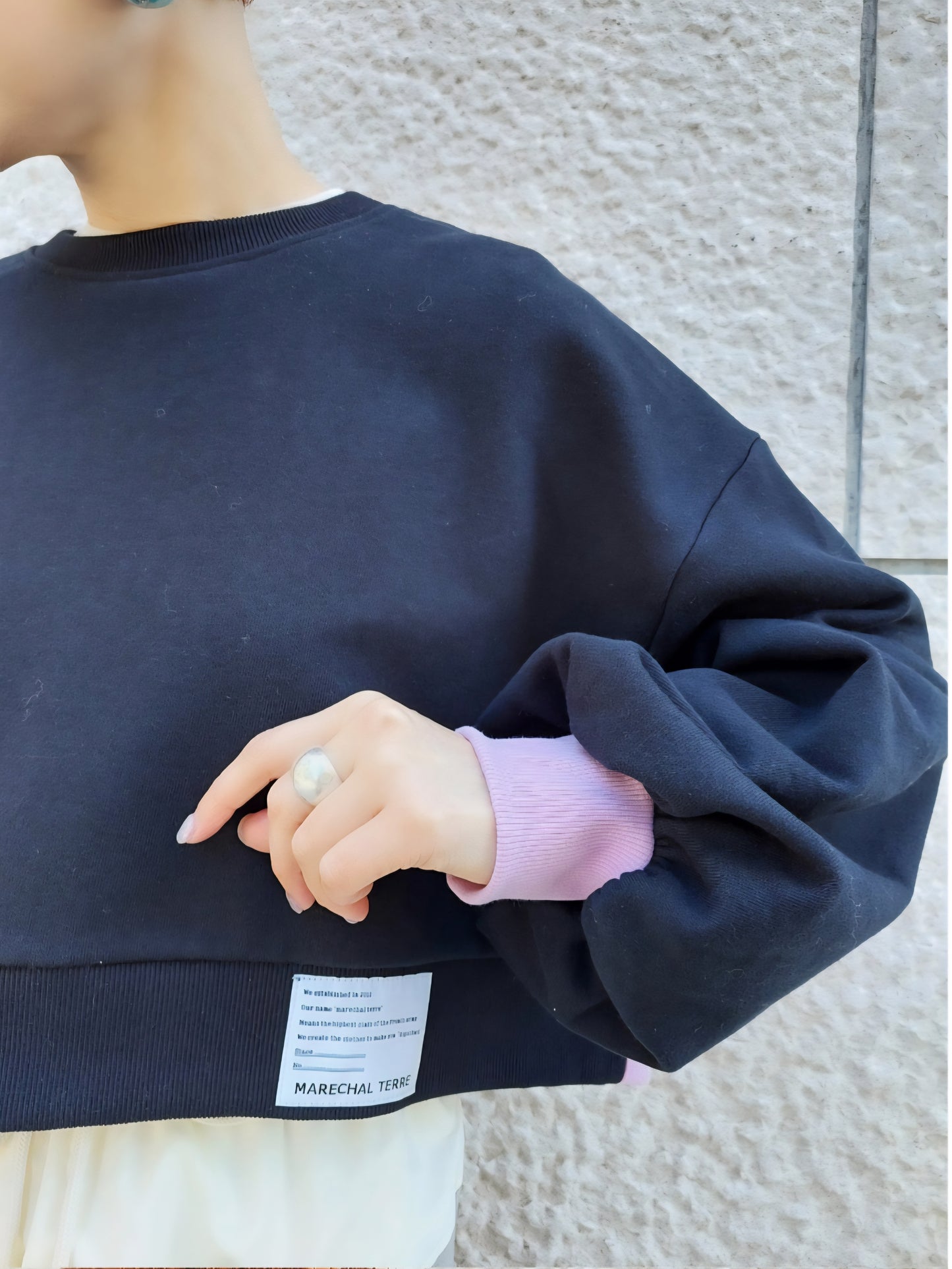 MARECHAL TERRE　バイカラーショートスウェットプルオーバー