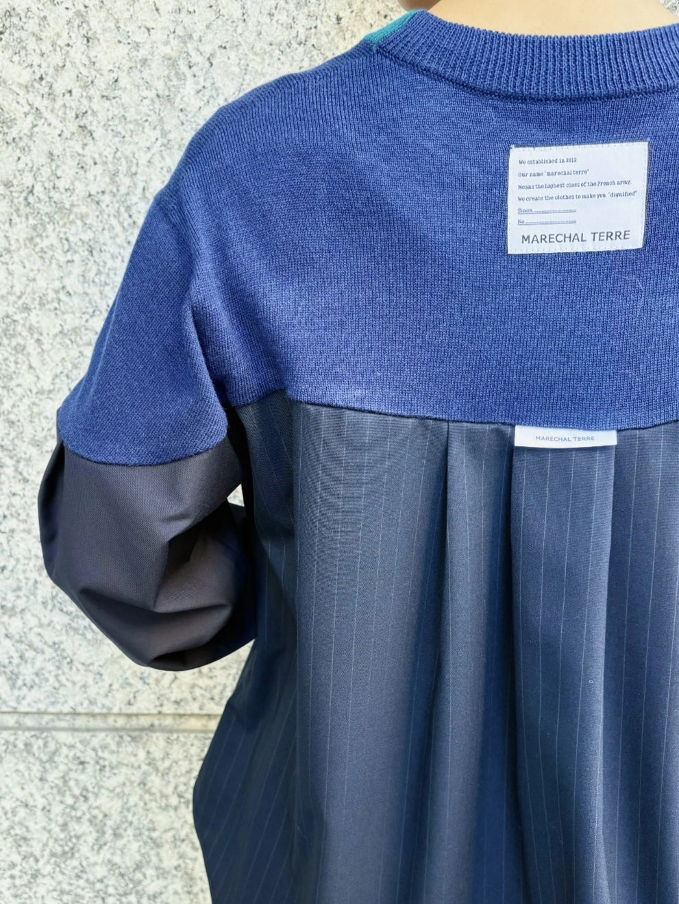 MARECHAL TERRE 布帛×配色ニットストライプフレアブラウスプルオーバー　