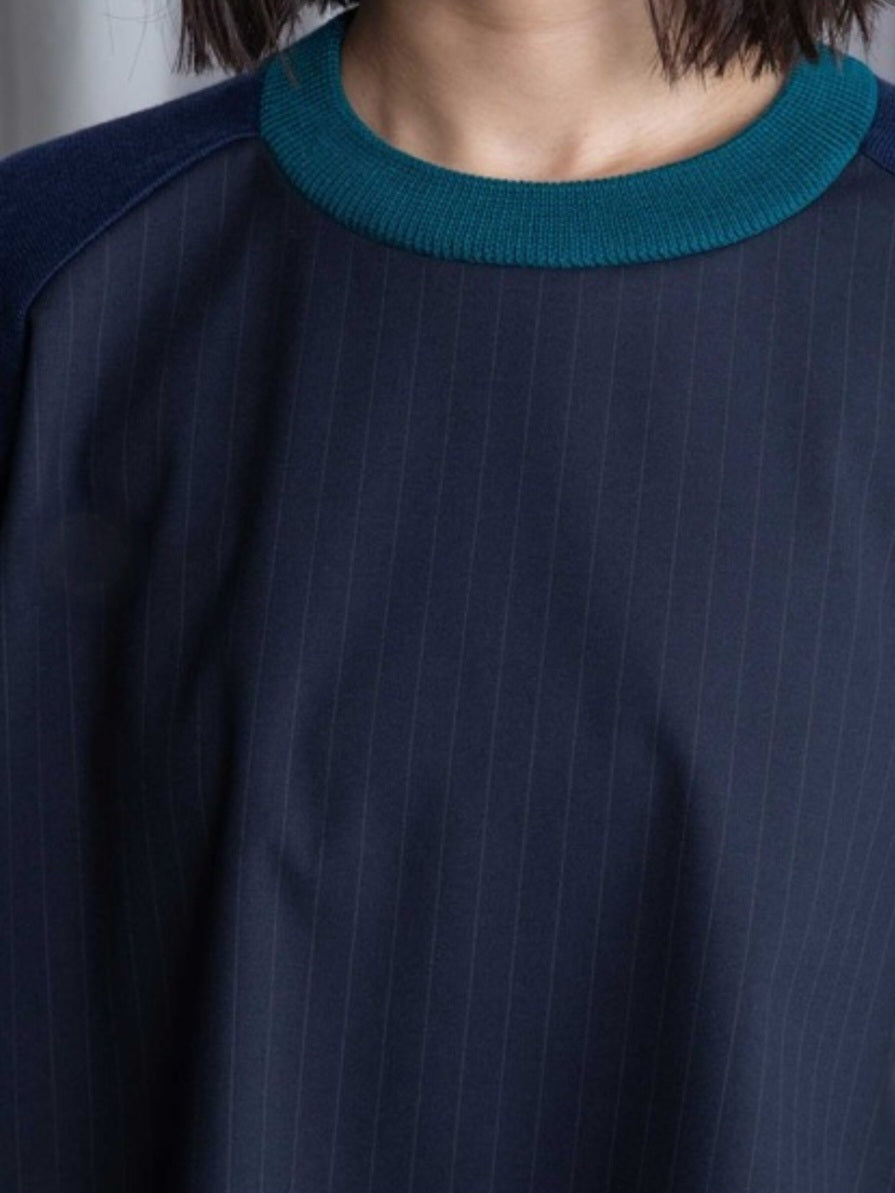 MARECHAL TERRE 布帛×配色ニットストライプフレアブラウスプルオーバー　