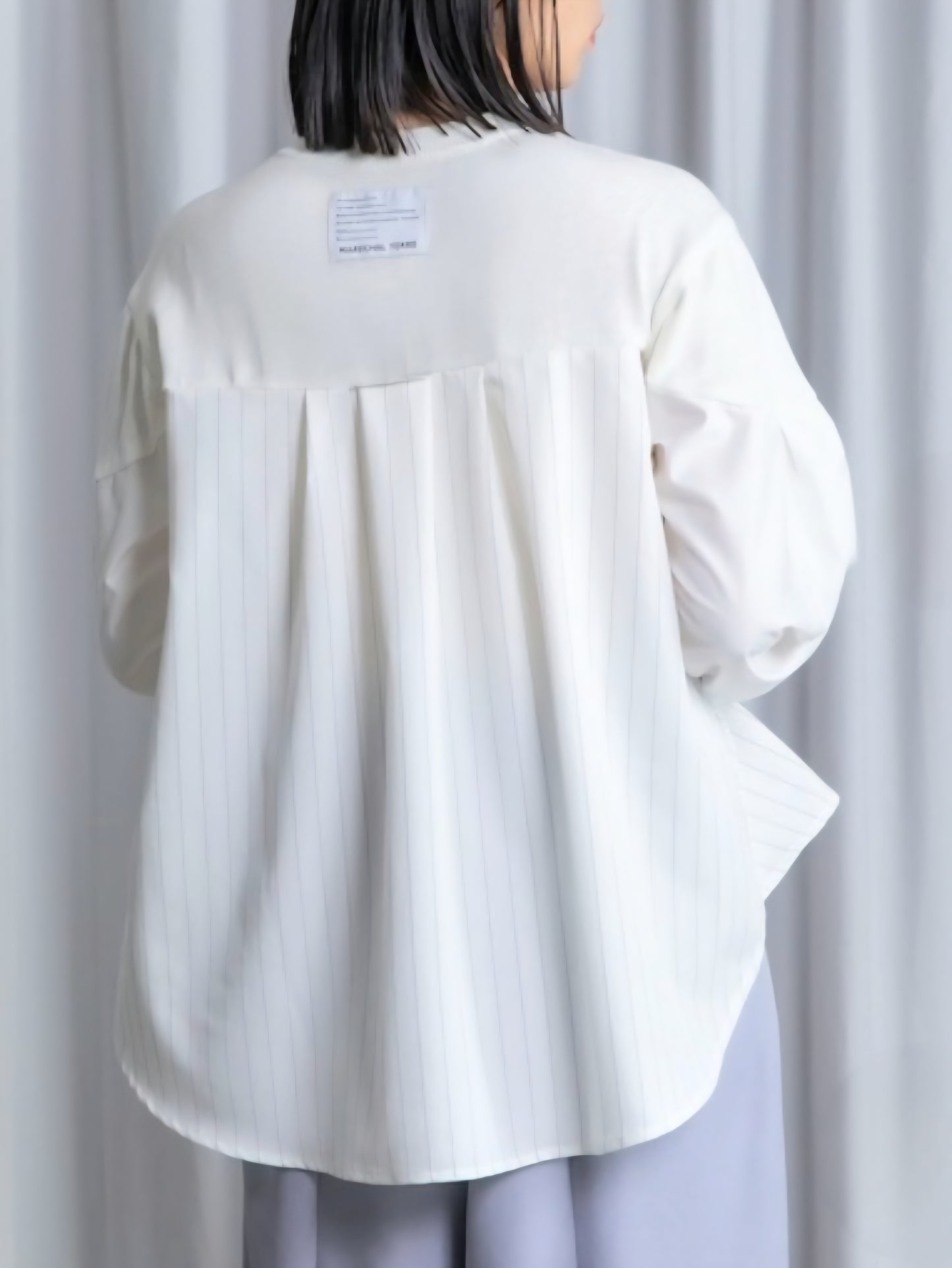 MARECHAL TERRE 布帛×配色ニットストライプフレアブラウスプルオーバー　