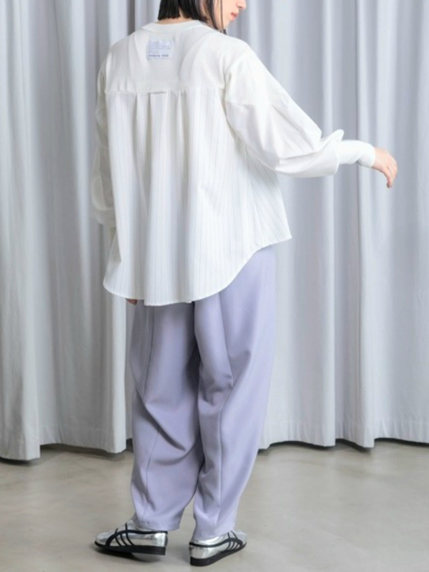 MARECHAL TERRE 布帛×配色ニットストライプフレアブラウスプルオーバー　