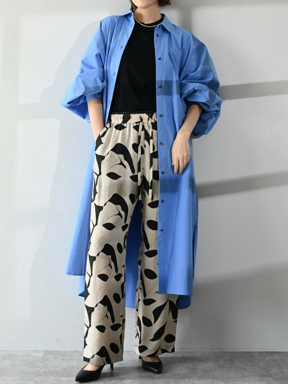 HERENCIA　コットンタイプライターボリュームスリーブシャツワンピース