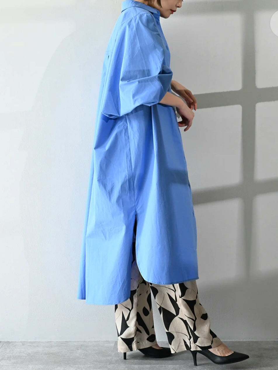 HERENCIA　コットンタイプライターボリュームスリーブシャツワンピース