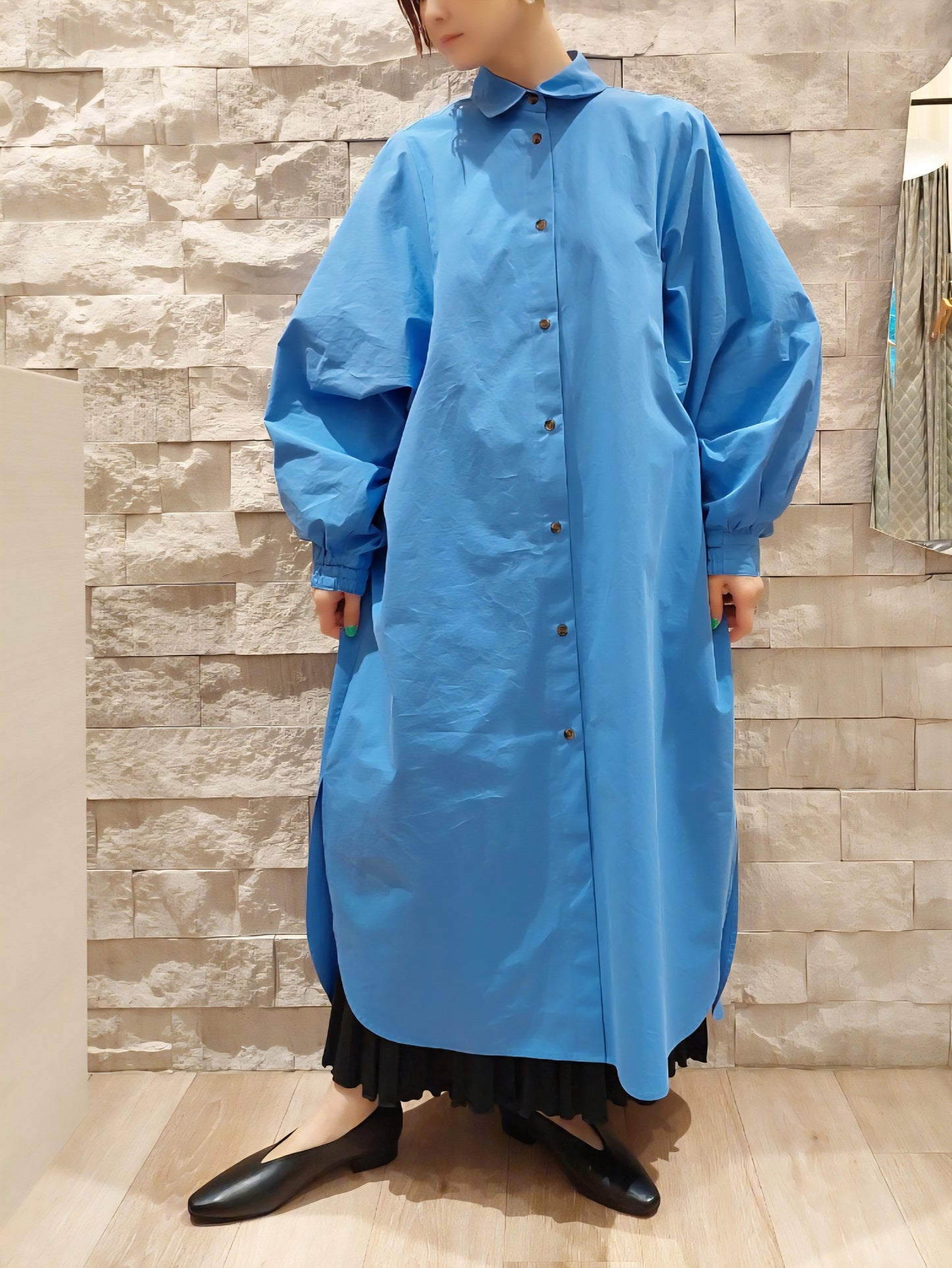 HERENCIA　コットンタイプライターボリュームスリーブシャツワンピース