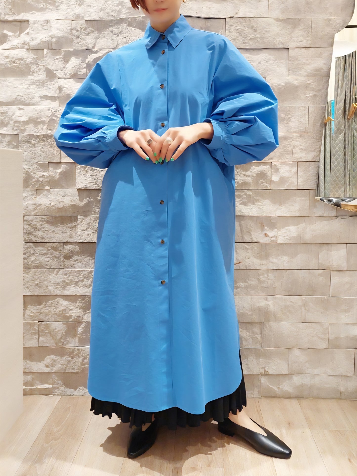 HERENCIA　コットンタイプライターボリュームスリーブシャツワンピース