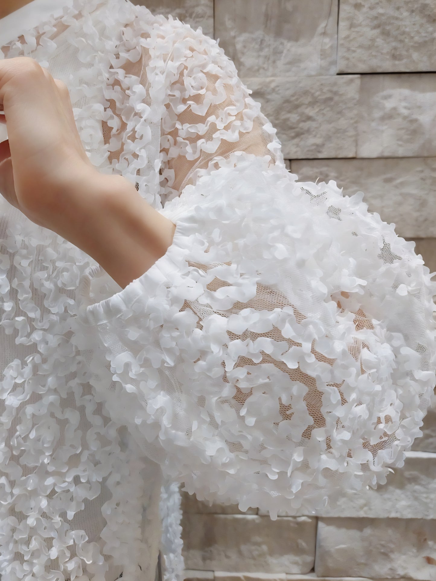 TORRAZZO DONNA フラワーレースバンドカラーふわ袖チュールブラウス