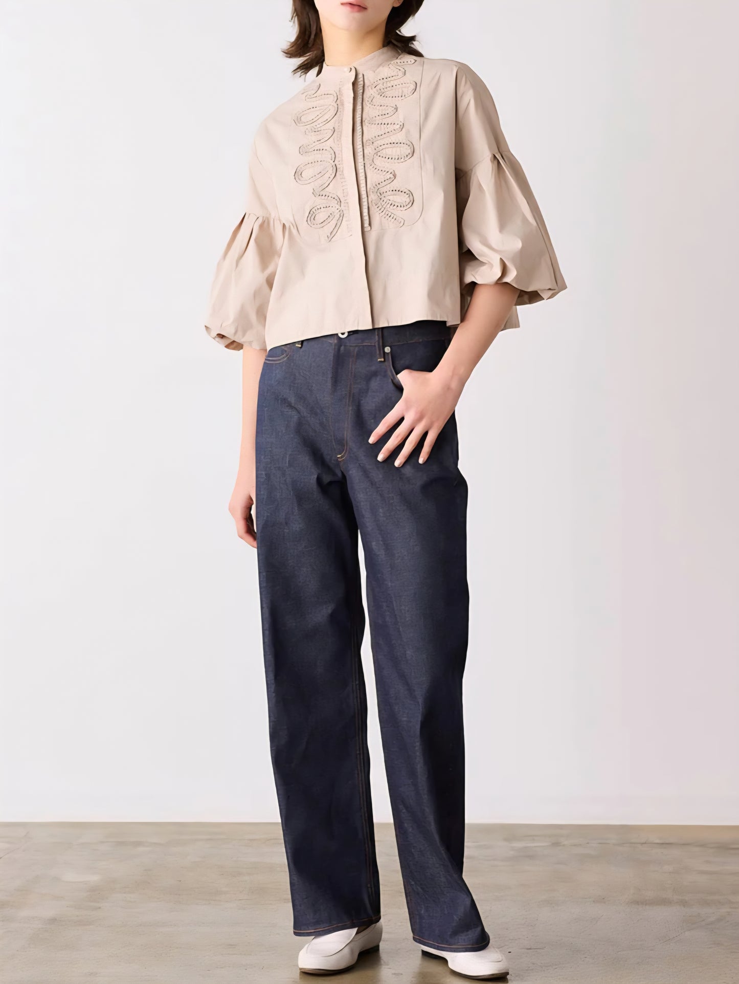 SOI-MeME　ダイヤタック刺繍バルーンスリーブショートブラウス