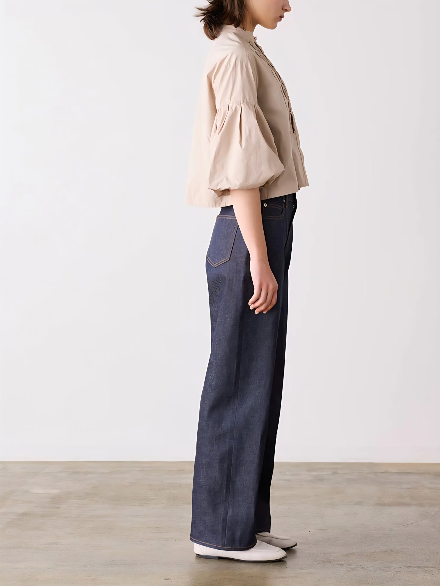 SOI-MeME　ダイヤタック刺繍バルーンスリーブショートブラウス