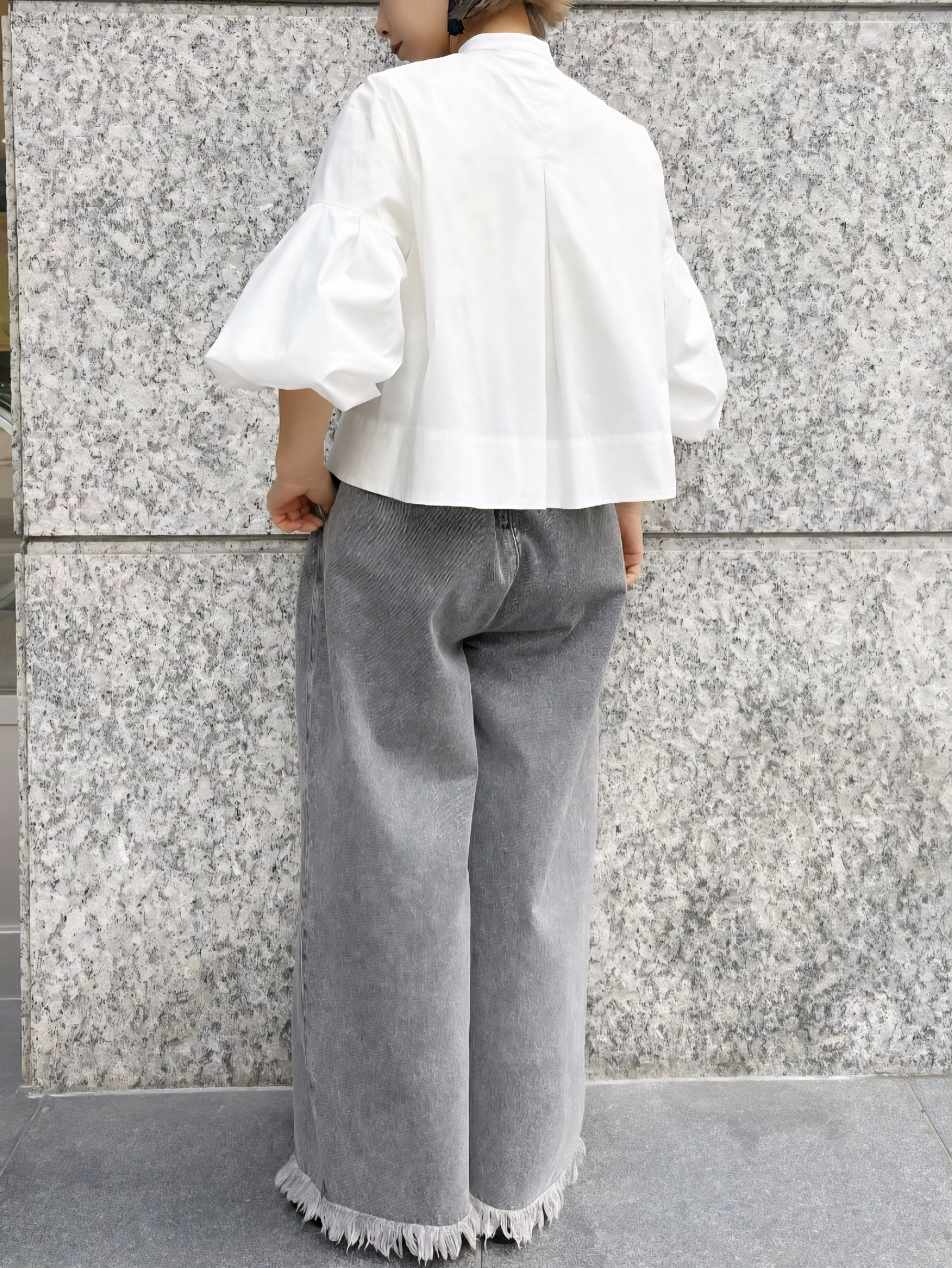 SOI-MeME　ダイヤタック刺繍バルーンスリーブショートブラウス