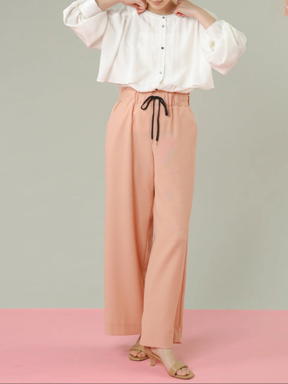 trois エコスラブドロストワイドパンツ