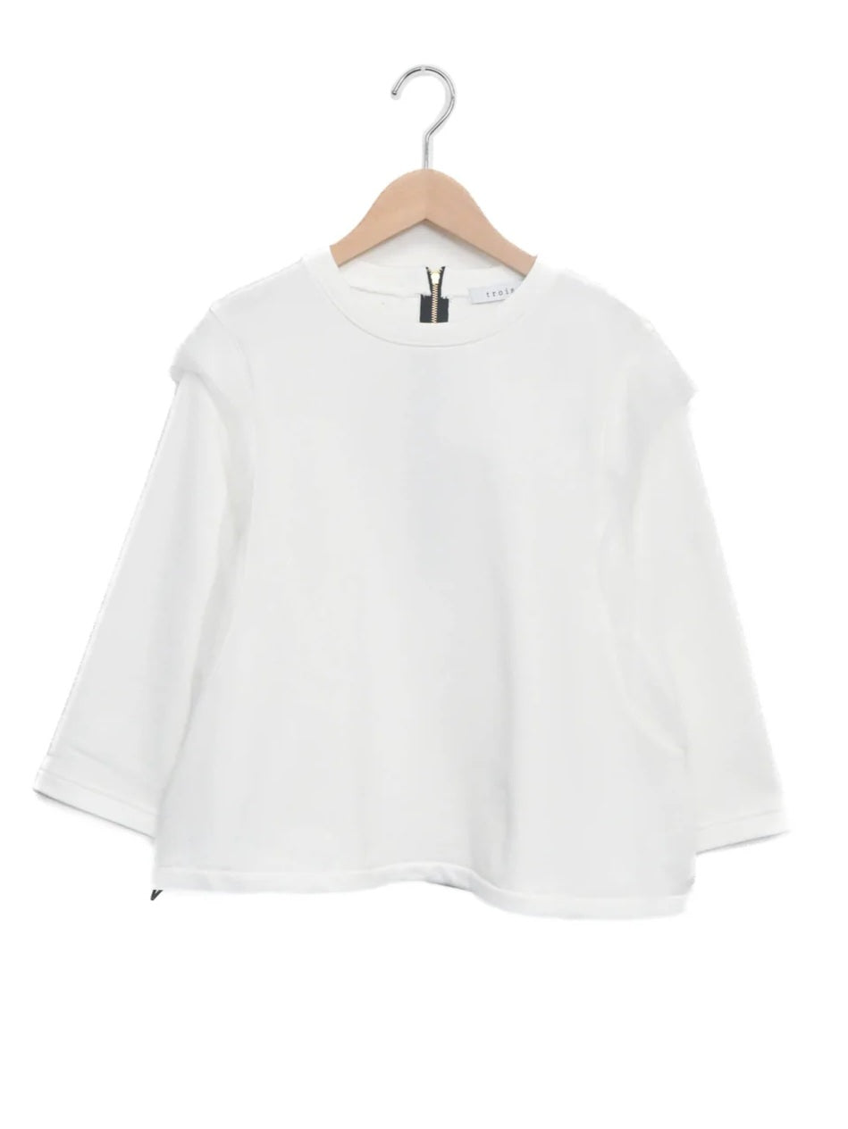 trois スリーブチュールフリル6分袖スウェット