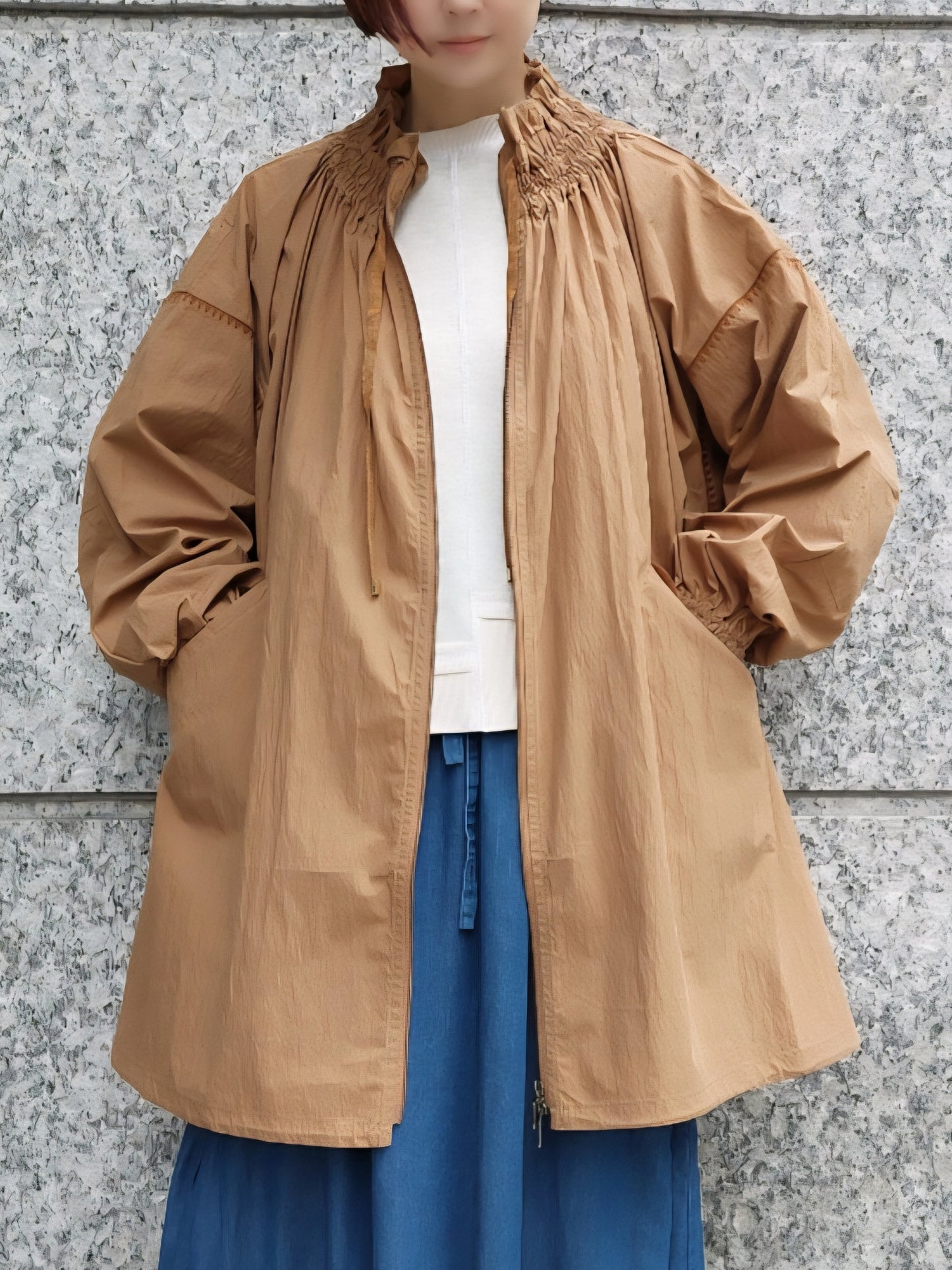 MARILYN MOON シャーリングギャザーエンブロイダリーフレアアウター